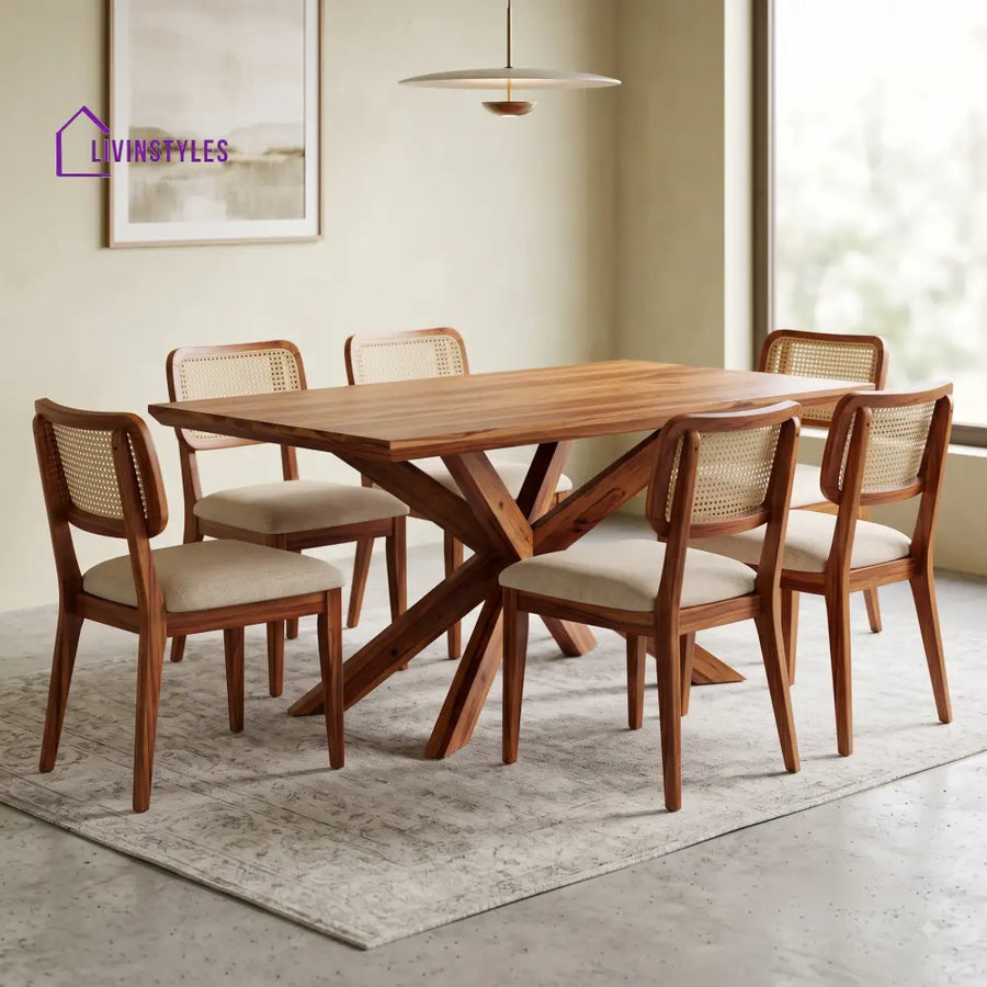 Swathi Premium Wooden 6 Seater Dining Table Set