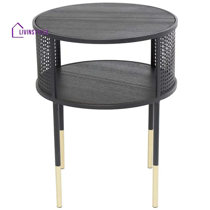 Swati Metal Black Side Table With Marble Top For Living Room