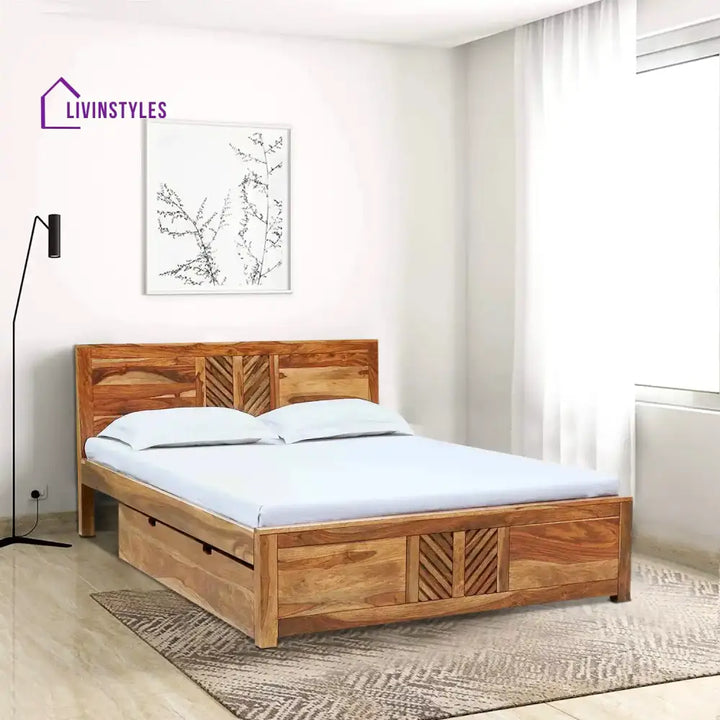 Elista Sheesham Wood Storage Beds With Drawer Queen / Natural Bedroom Furniture Sets