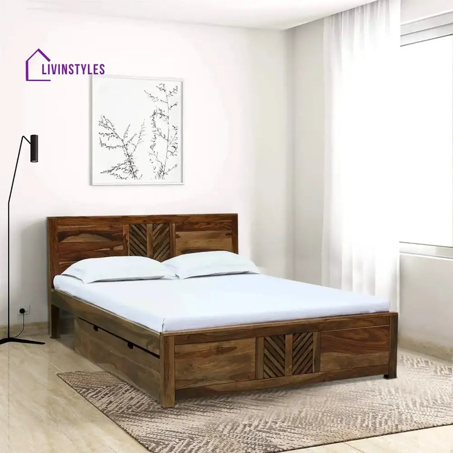 Elista Sheesham Wood Storage Beds With Drawer Queen / Teak Bedroom Furniture Sets