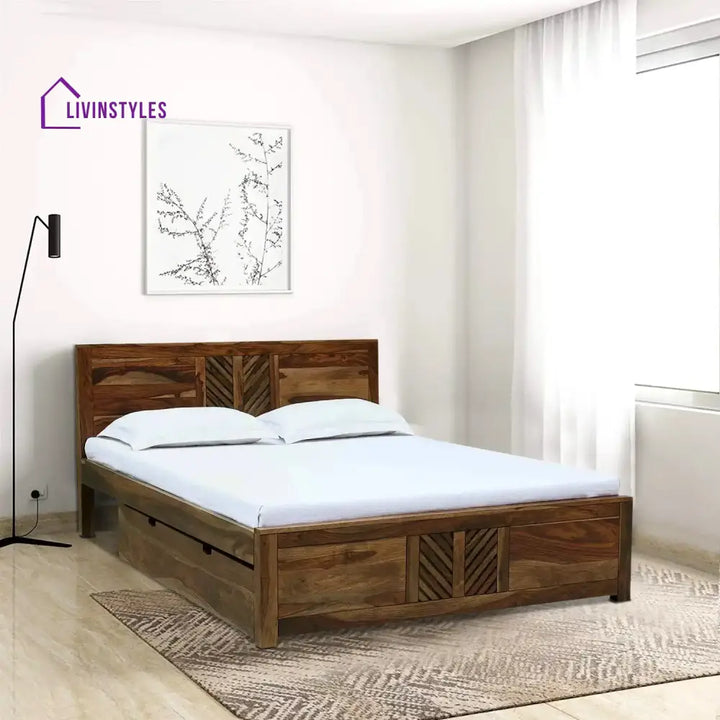 Elista Sheesham Wood Storage Beds With Drawer Queen / Teak Bedroom Furniture Sets