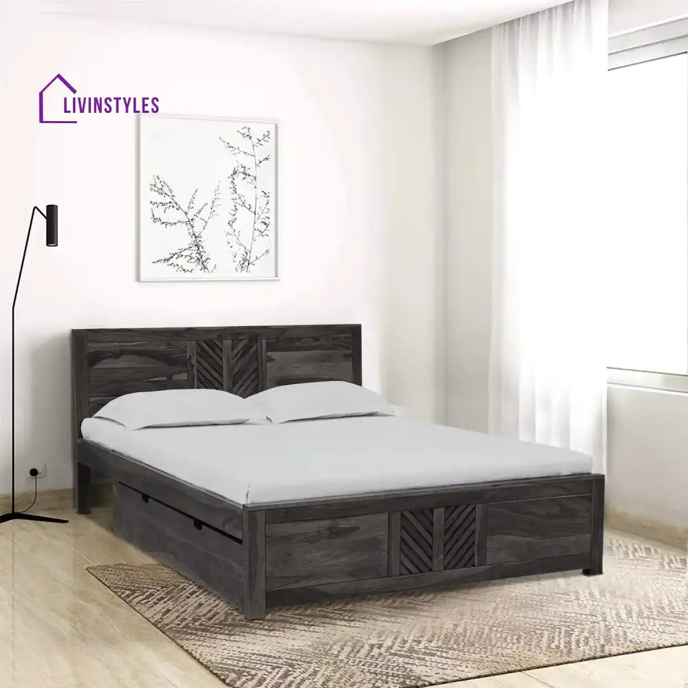 Elista Sheesham Wood Storage Beds With Drawer Queen / Walnut Bedroom Furniture Sets