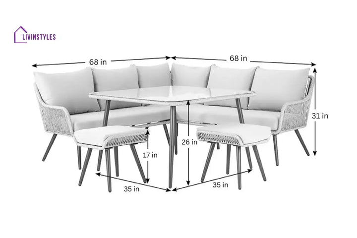 Swifter Outdoor Garden Balcony Sofa Set 5 Seater and 1 Center Table With 2 Ottoman Set (Tan) - Sofa Sets