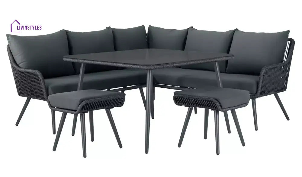 Swifter Outdoor Garden Balcony Sofa Set 5 Seater and 1 Center Table With 2 Ottoman Set (Tan) - Sofa Sets