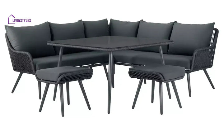 Swifter Outdoor Garden Balcony Sofa Set 5 Seater and 1 Center Table With 2 Ottoman Set (Tan) - Sofa Sets