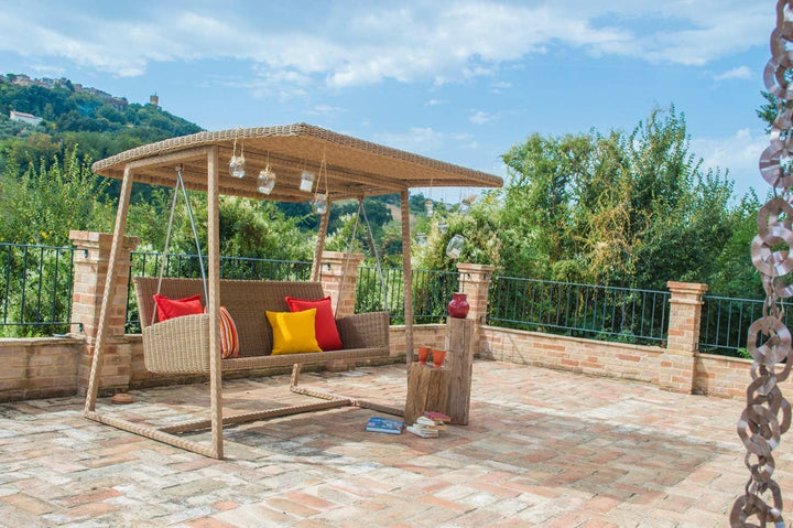 Jazz Three Seater Hanging Swing With Stand For Balcony , Garden Swing (Tan)