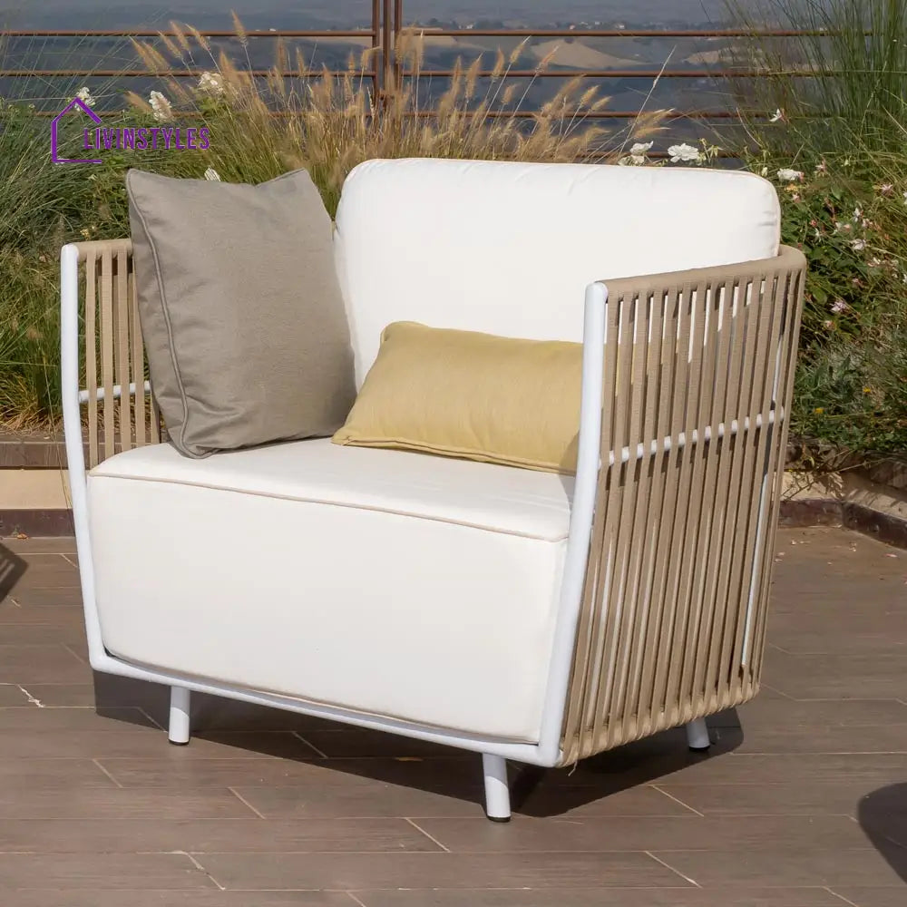 Swoop Outdoor Garden Balcony Sofa Set 2 Seater 2 Single seater and 1 Table Set (Beige + White) - Sofa Sets