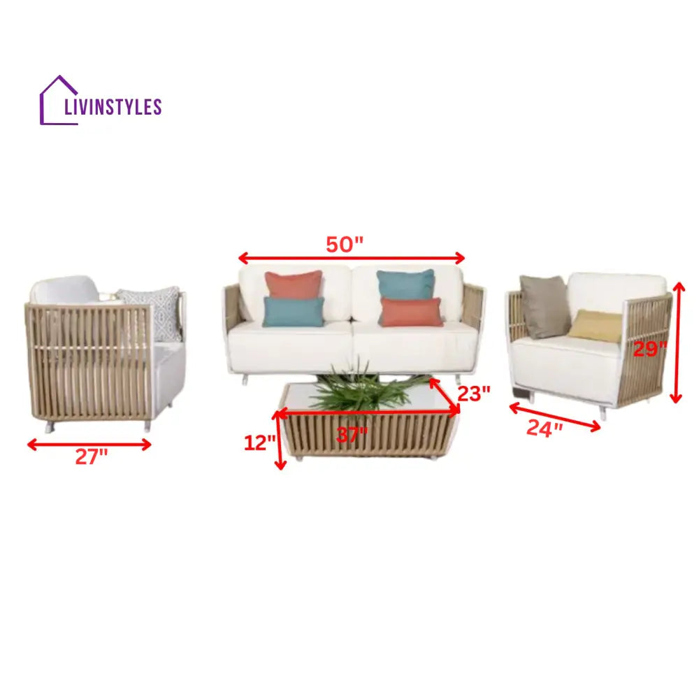 Swoop Outdoor Garden Balcony Sofa Set 2 Seater 2 Single seater and 1 Table Set (Beige + White) - Sofa Sets