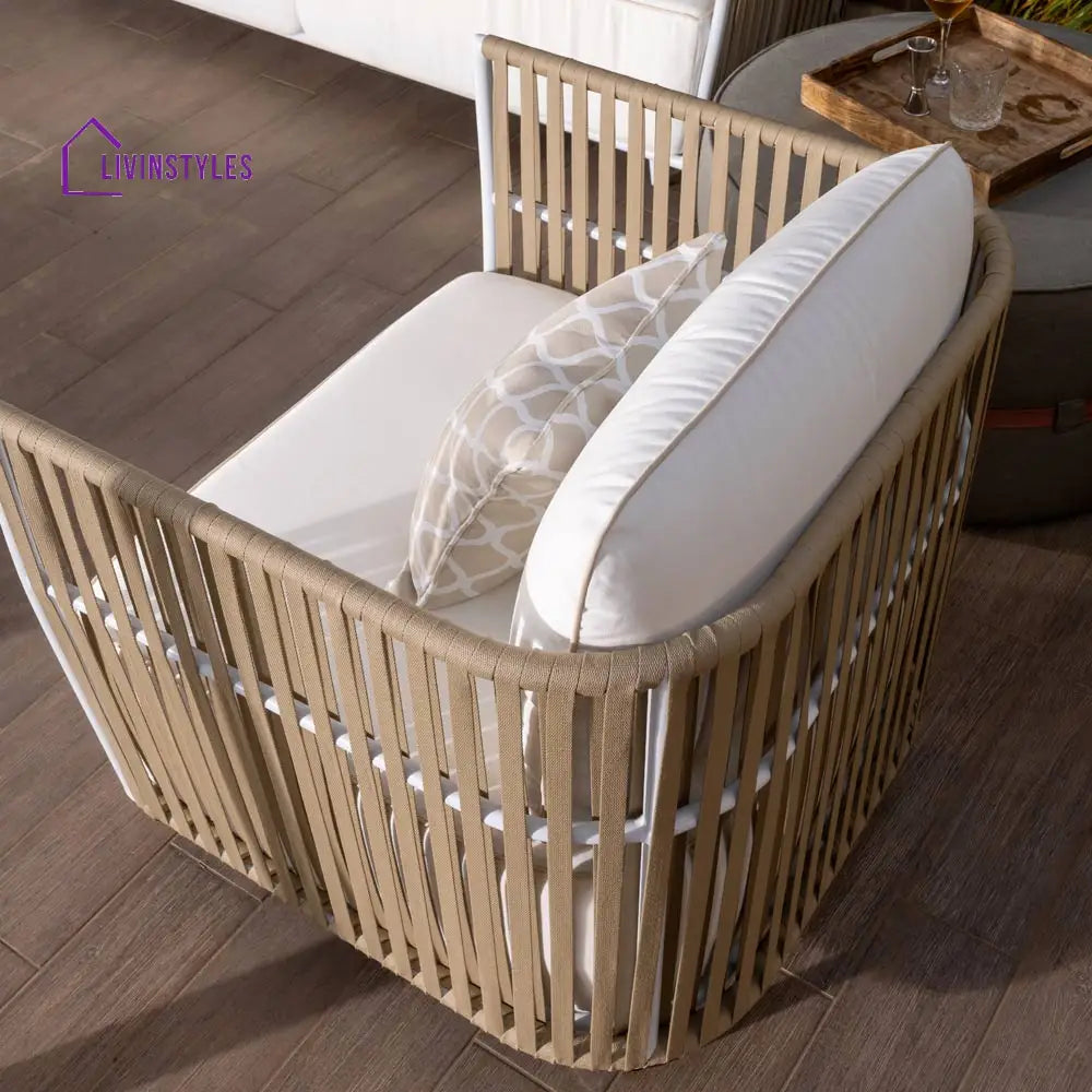 Swoop Outdoor Garden Balcony Sofa Set 2 Seater 2 Single seater and 1 Table Set (Beige + White) - Sofa Sets