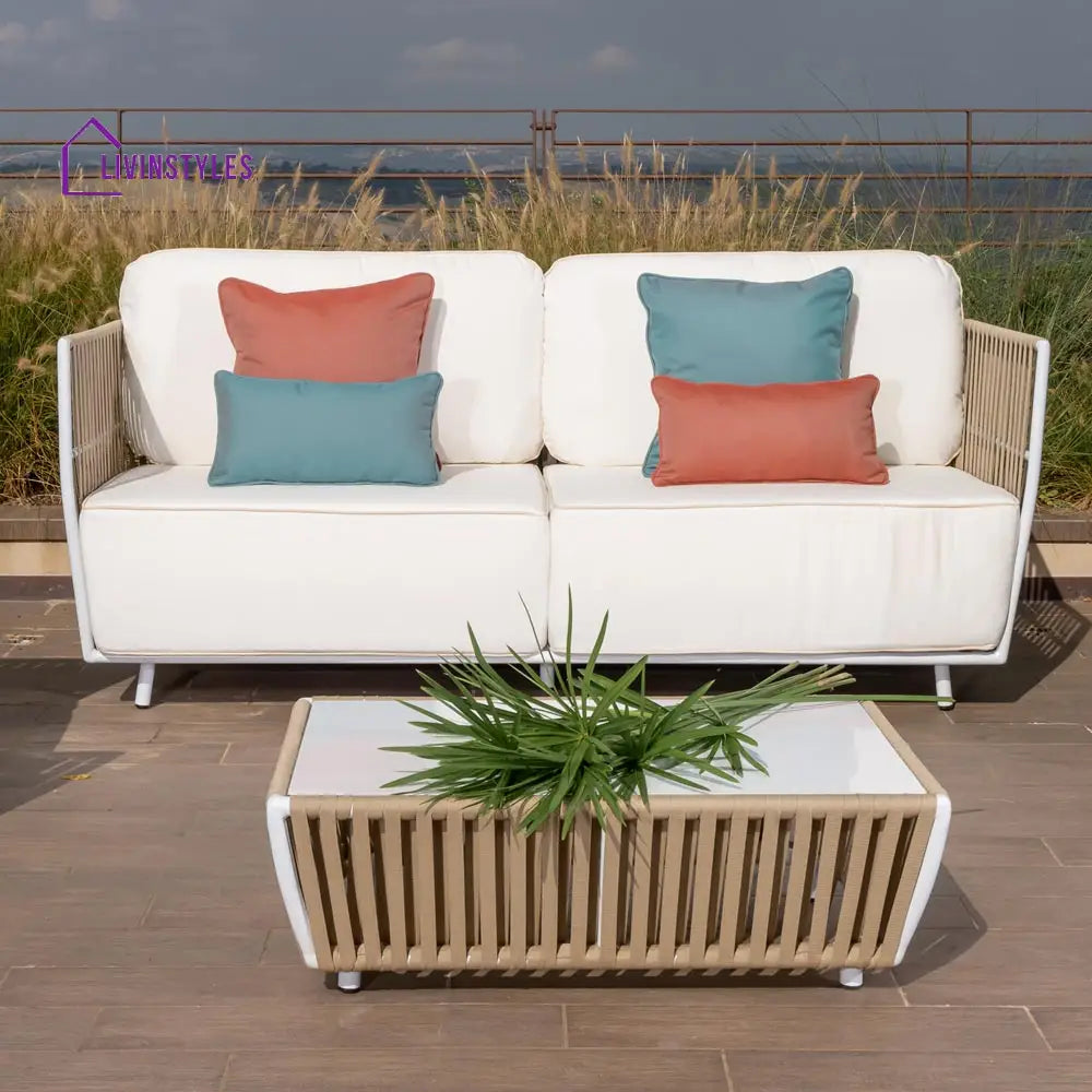 Swoop Outdoor Garden Balcony Sofa Set 2 Seater 2 Single seater and 1 Table Set (Beige + White) - Sofa Sets