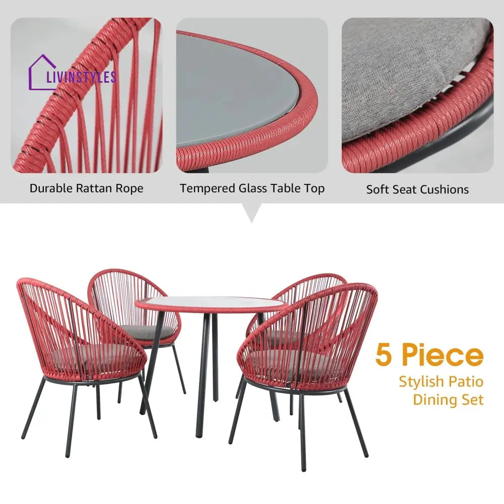 Swoosh Patio Seating Set 4 Chairs and 1 Table Set (Light Red) - Coffee Table Sets