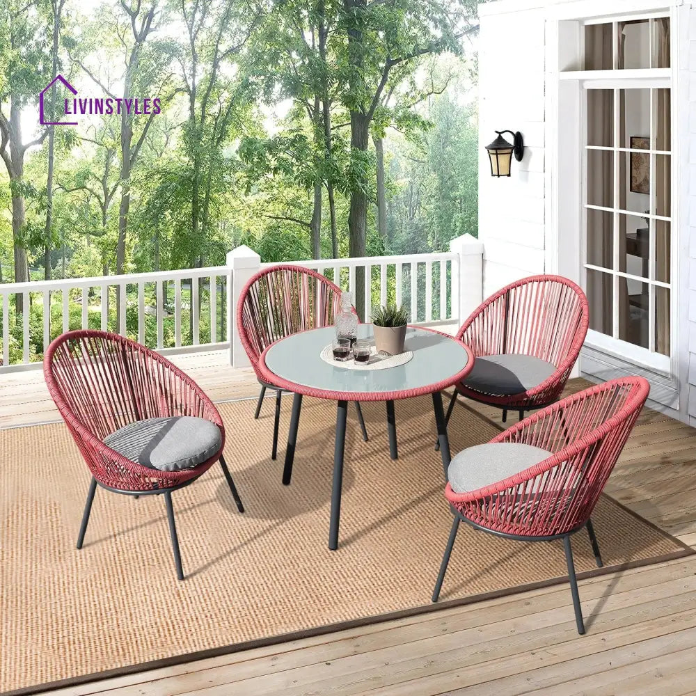 Swoosh Patio Seating Set 4 Chairs and 1 Table Set (Light Red) - Coffee Table Sets
