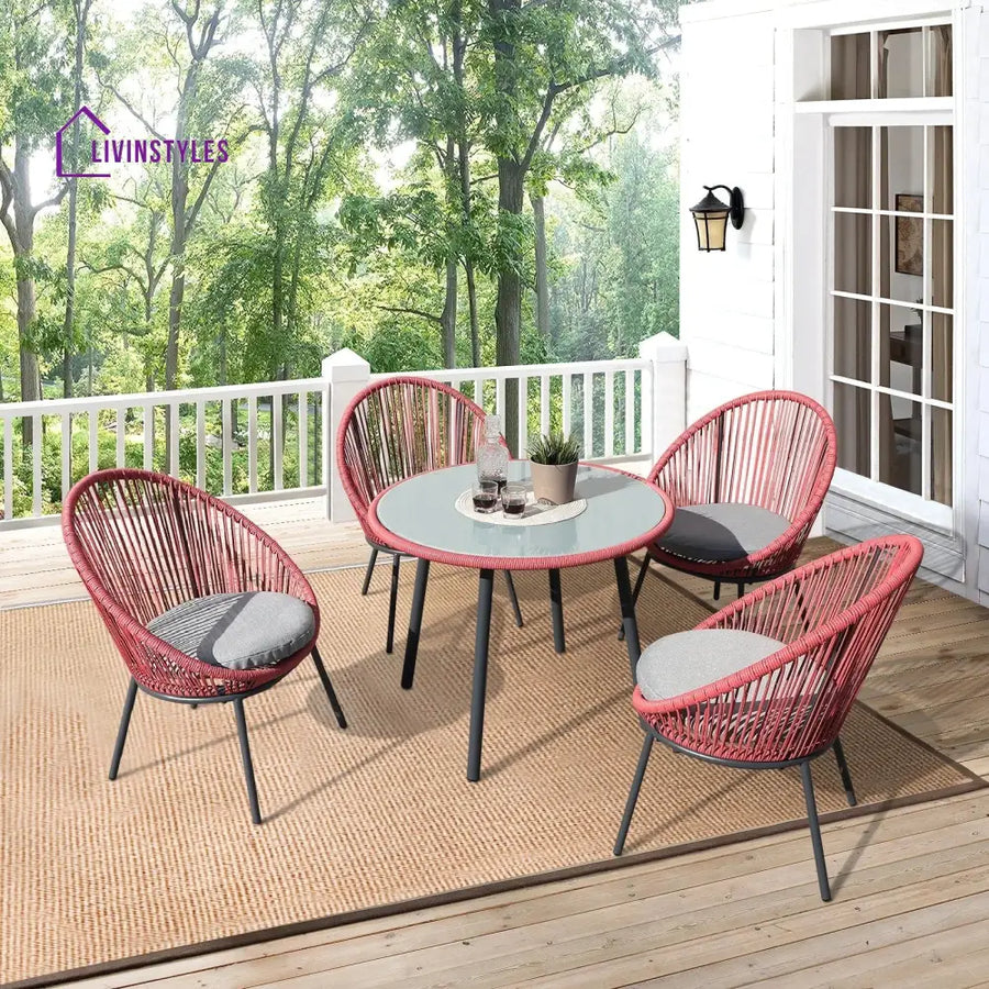 Swoosh Patio Seating Set 4 Chairs and 1 Table Set (Light Red) - Coffee Table Sets