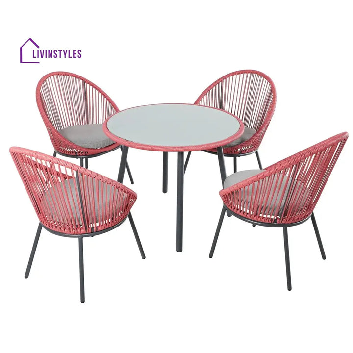 Swoosh Patio Seating Set 4 Chairs and 1 Table Set (Light Red) - Coffee Table Sets