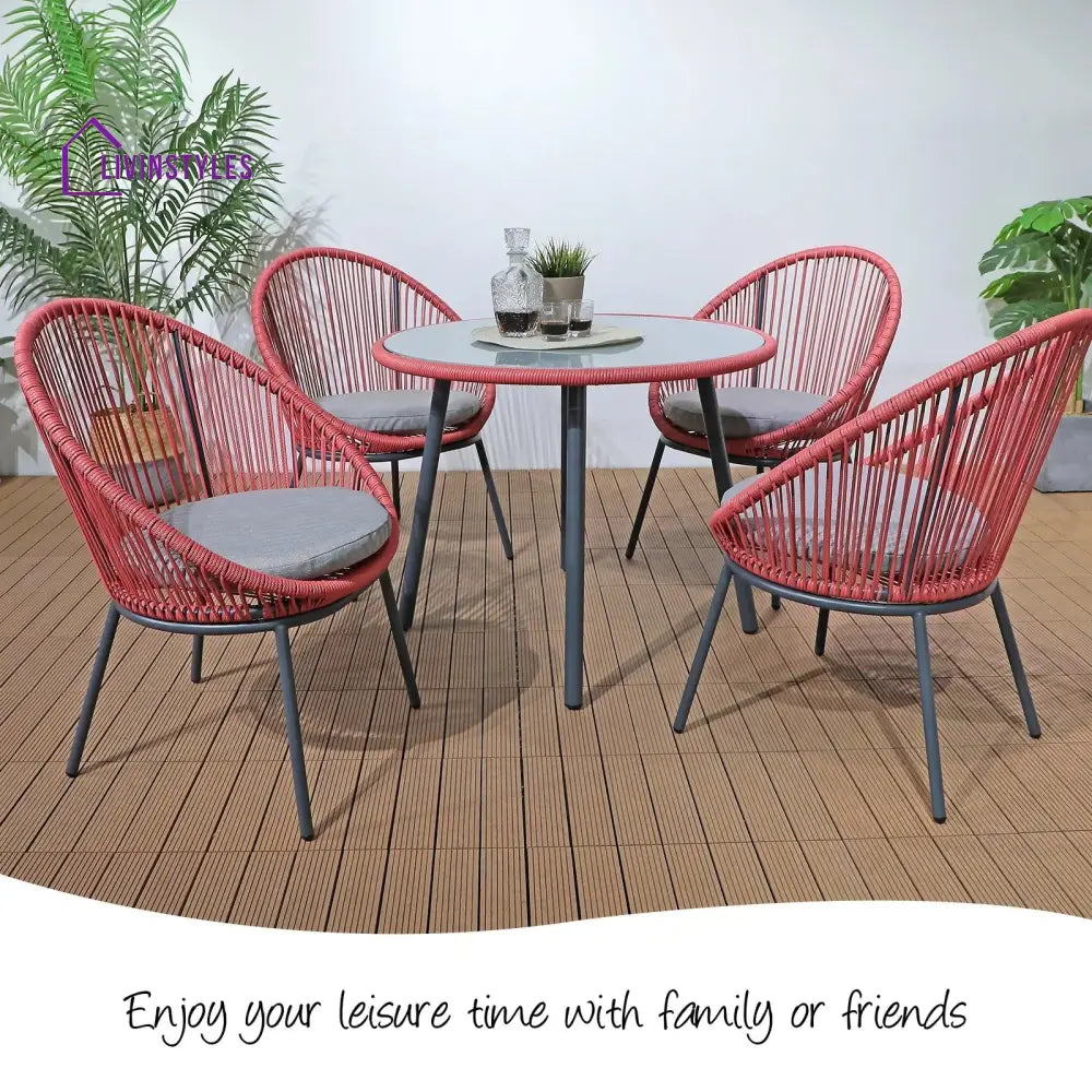 Swoosh Patio Seating Set 4 Chairs and 1 Table Set (Light Red) - Coffee Table Sets