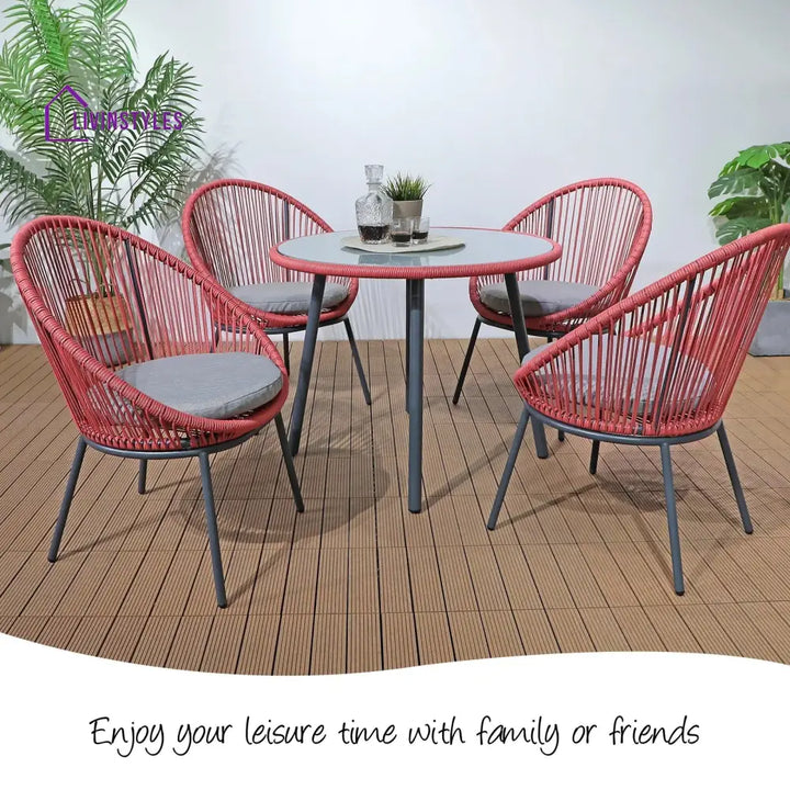 Swoosh Patio Seating Set 4 Chairs and 1 Table Set (Light Red) - Coffee Table Sets