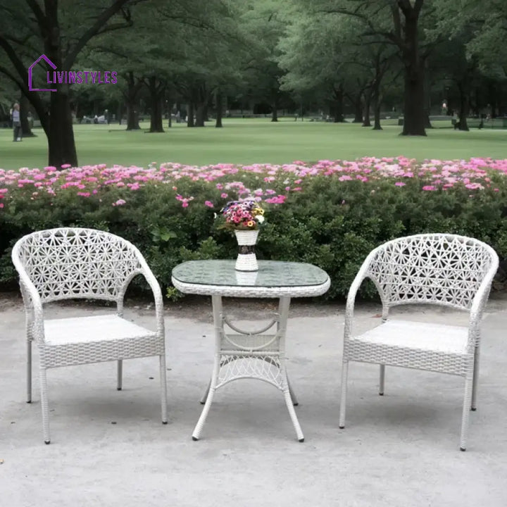 Sybil Outdoor Patio Seating Set 2 Chairs and 1 Table Set (White) - Coffee Table Sets