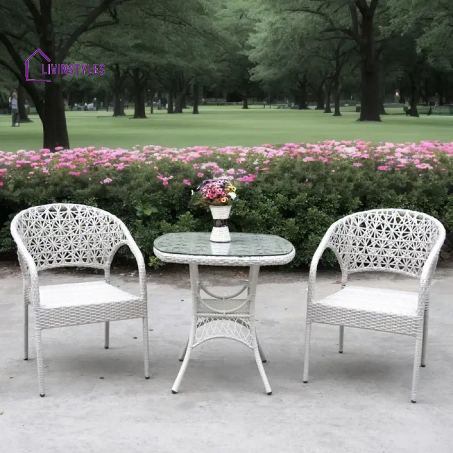 Sybil Outdoor Patio Seating Set 2 Chairs and 1 Table Set (White) - Coffee Table Sets