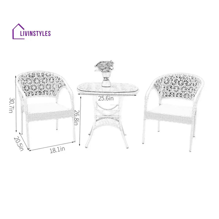 Sybil Outdoor Patio Seating Set 2 Chairs and 1 Table Set (White) - Coffee Table Sets