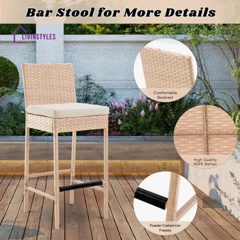 Sybille Outdoor Rattan Wicker Bar Chairs Set of 2 - Bar Chairs