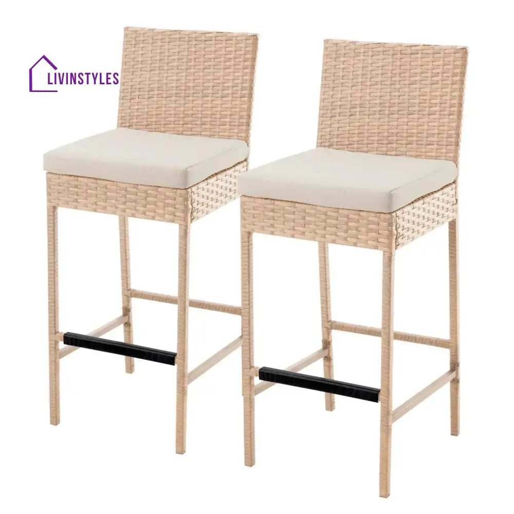 Sybille Outdoor Rattan Wicker Bar Chairs Set of 2 - Bar Chairs