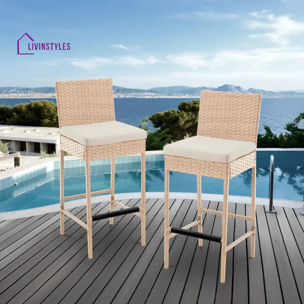 Sybille Outdoor Rattan Wicker Bar Chairs Set of 2 - Bar Chairs