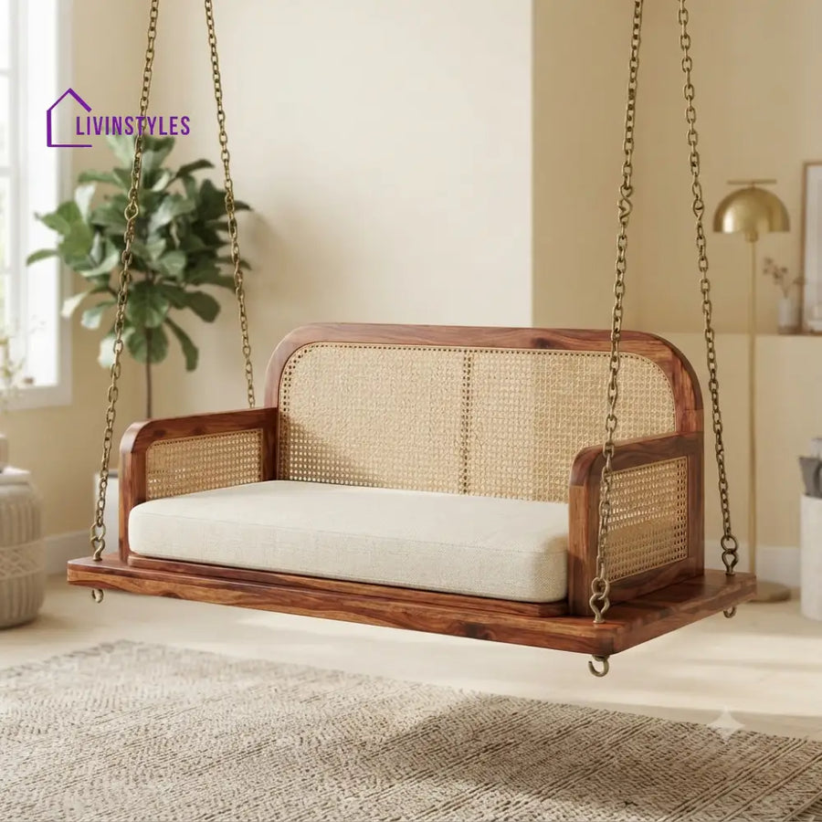 Sylvain 2 Seater Wooden Swing for Home | Wooden Jhula for home