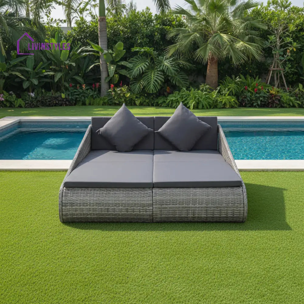 Sylvana Outdoor Poolside Sunbed With Cushion Daybed (Grey) - Sunbed