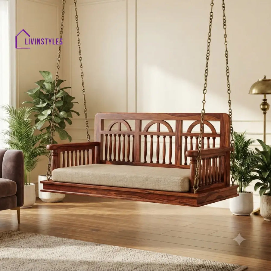 Sylvie 2 Seater Wooden Swing for Home | Wooden Jhula for home