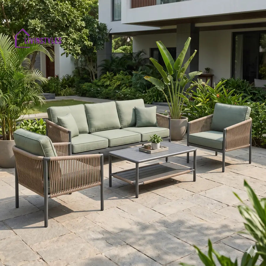 Sylwia Premium MS Frame with Powder Coated Outdoor Sofa Set with Weather Proof Fabric
