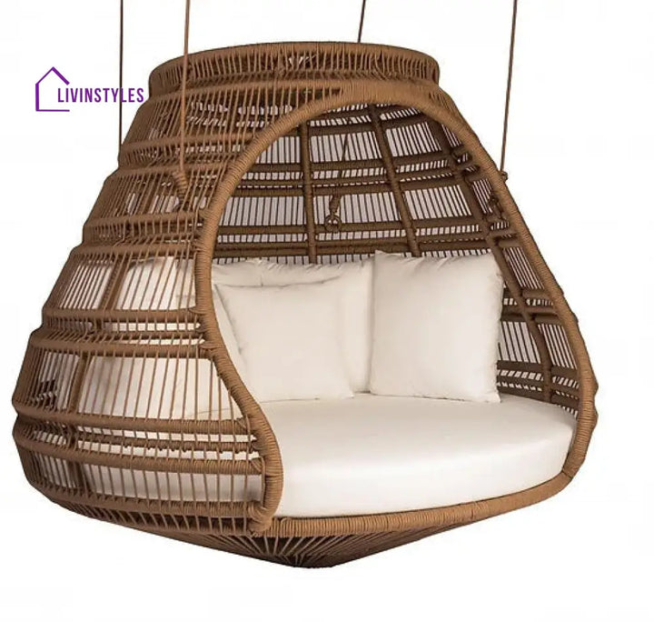 Symba Three Seater Hanging Swing Without Stand For Balcony Garden Swing (Dark Brown) Swings