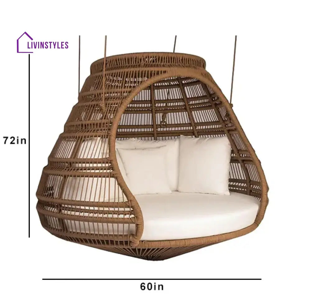 Symba Three Seater Hanging Swing Without Stand For Balcony Garden Swing (Dark Brown) Swings