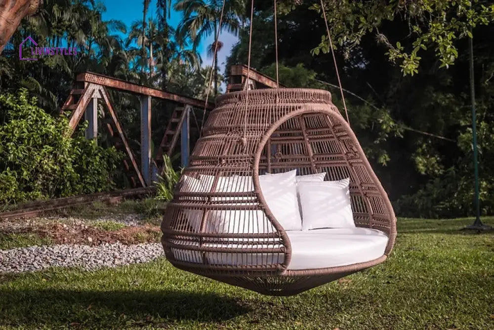 Symba Three Seater Hanging Swing Without Stand For Balcony Garden Swing (Dark Brown) Swings