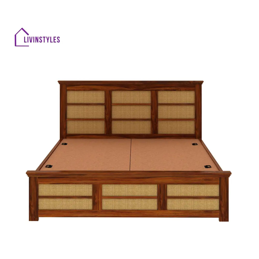 Syrus Solid Sheesham Wood Cane Bed With Box Storage - 1 Year Warranty