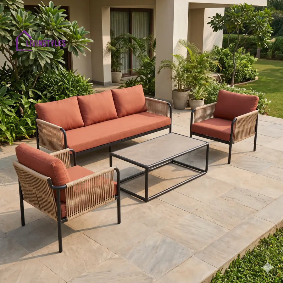 Szymon Premium MS Frame with Powder Coated Outdoor Sofa Set with Weather Proof Fabric