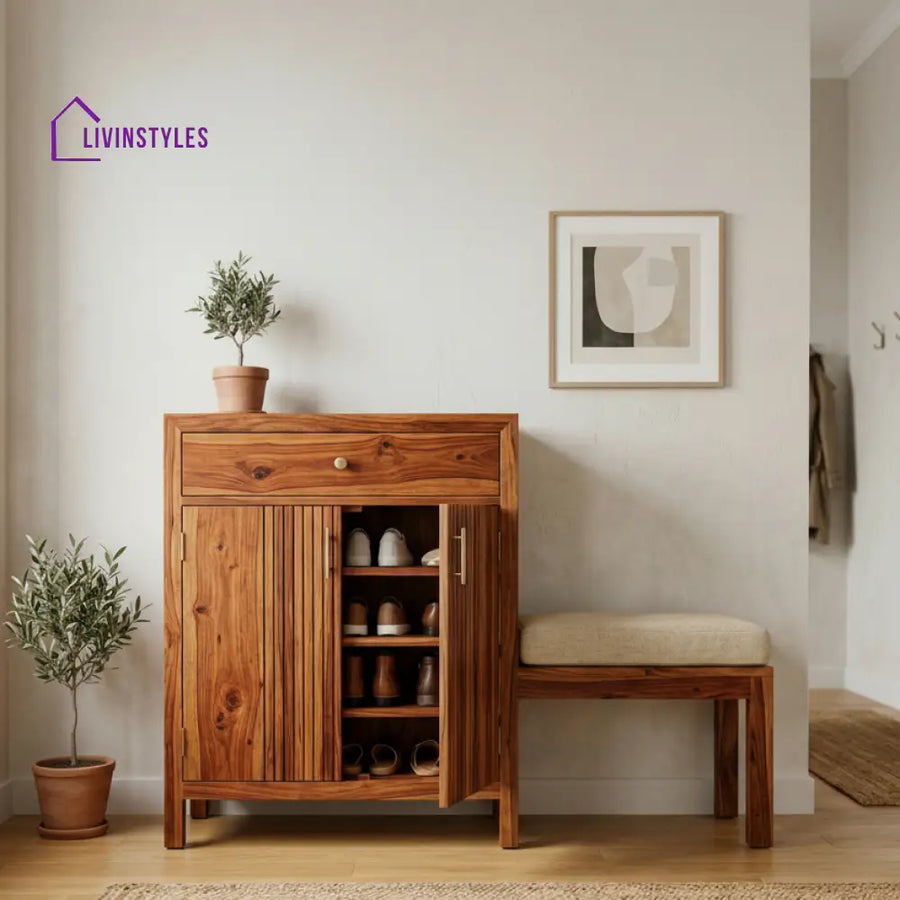 Taane Solid Wood Sheesham Shoe Rack (Honey Finish)