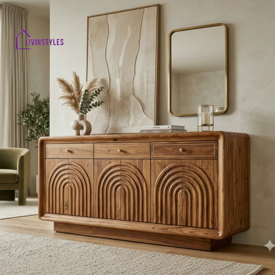 Tai Sheesham Wood Cabinet and Sideboard (Honey Finish)