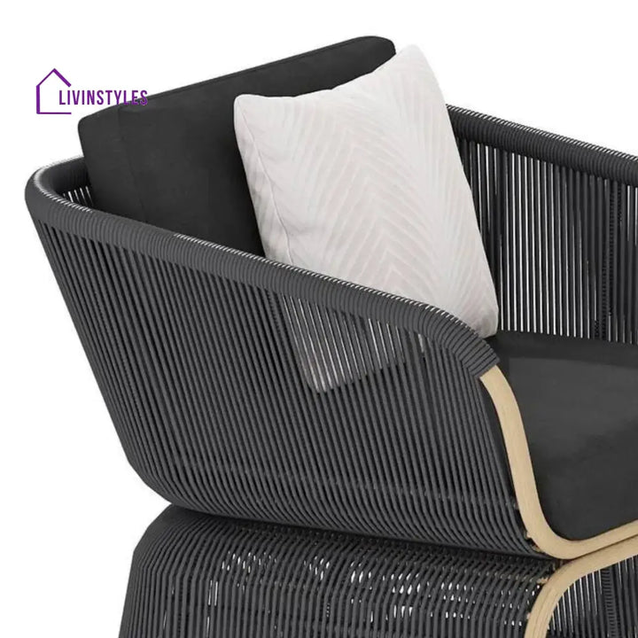 Taima Outdoor Braided Rope Sofa Set With 2-Tier Glass Top Table - Sofa Set