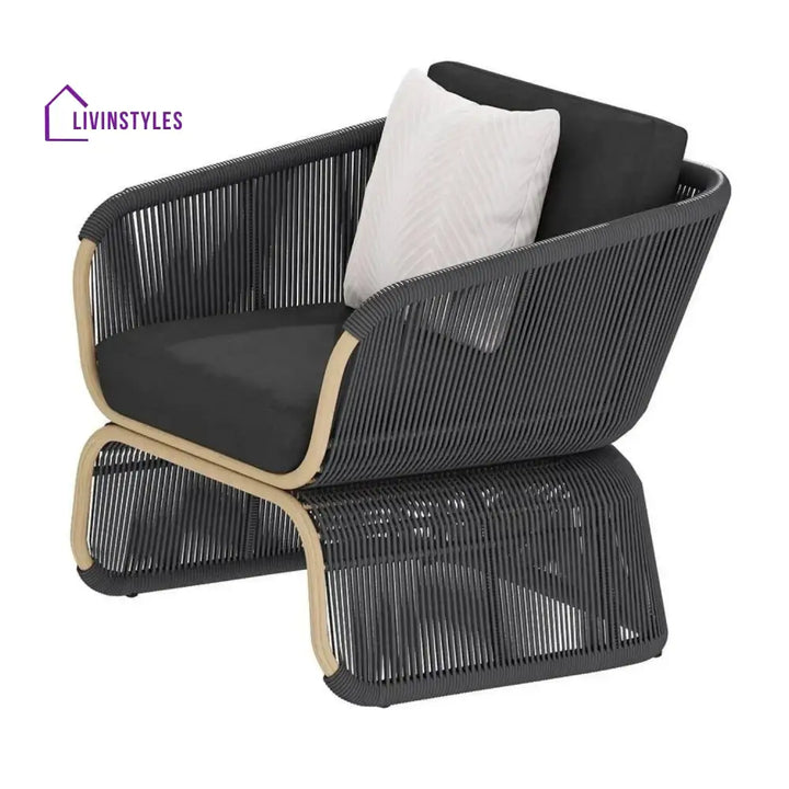 Taima Outdoor Braided Rope Sofa Set With 2-Tier Glass Top Table - Sofa Set