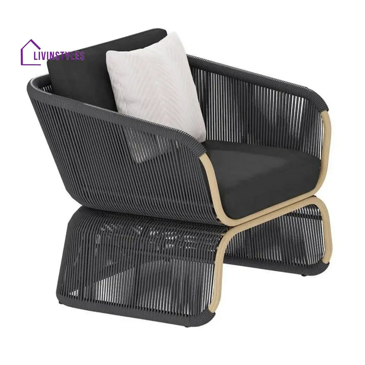 Taima Outdoor Braided Rope Sofa Set With 2-Tier Glass Top Table - Sofa Set