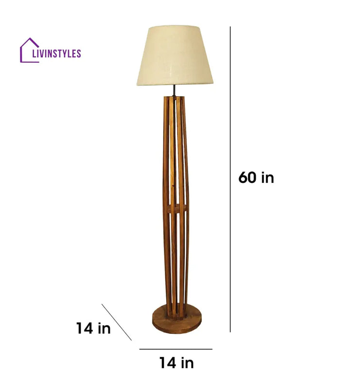 Tall Boy Wooden Floor Lamp With Brown Base And Beige Fabric Lampshade Lamps