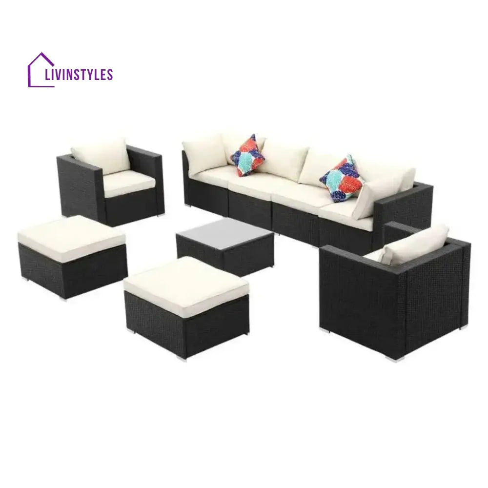 Tamara 6-Piece Outdoor Conversation Set (Black/Off-White) - Sofa Set