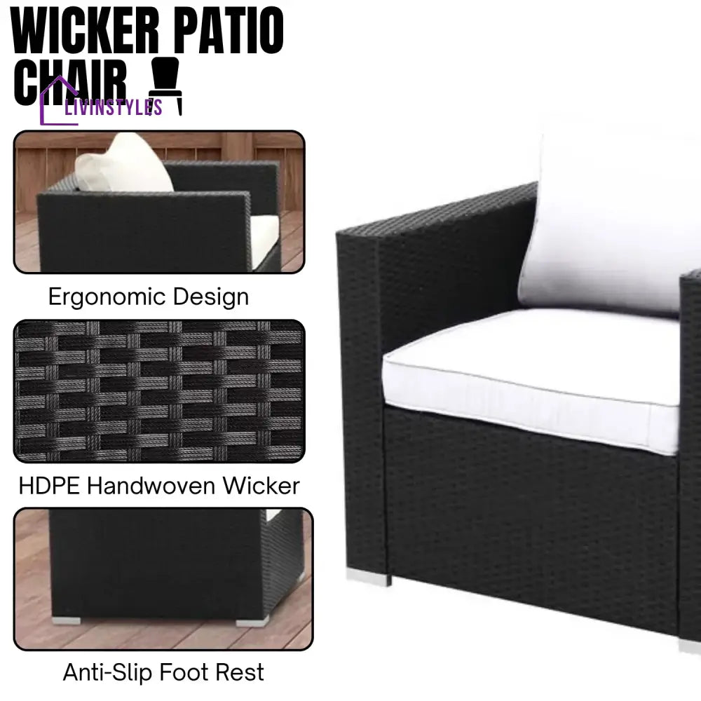 Tamara 6-Piece Outdoor Conversation Set (Black/Off-White) - Sofa Set