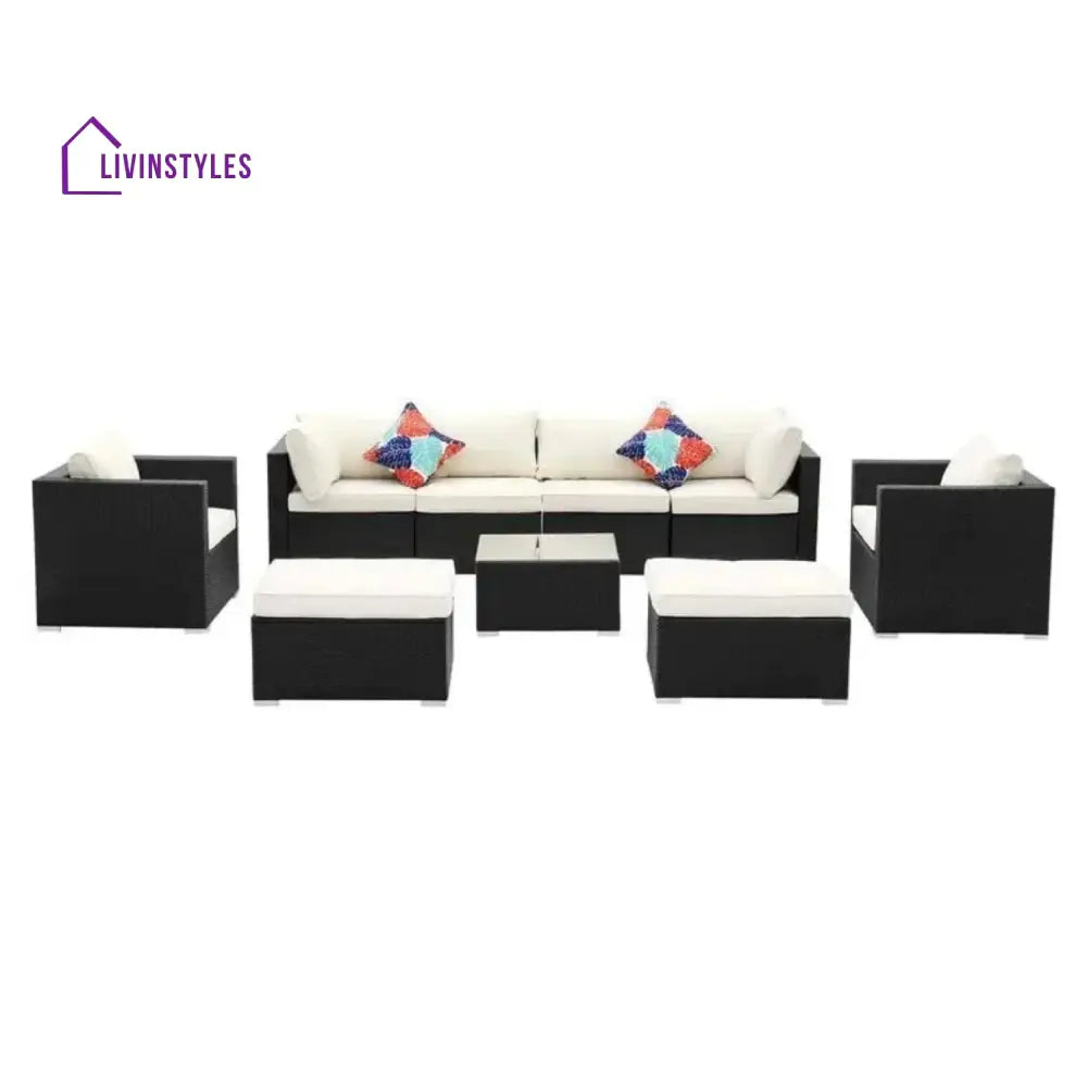 Tamara 6-Piece Outdoor Conversation Set (Black/Off-White) - Sofa Set