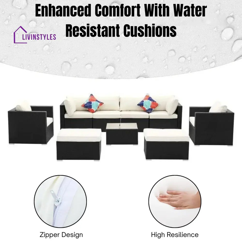 Tamara 6-Piece Outdoor Conversation Set (Black/Off-White) - Sofa Set