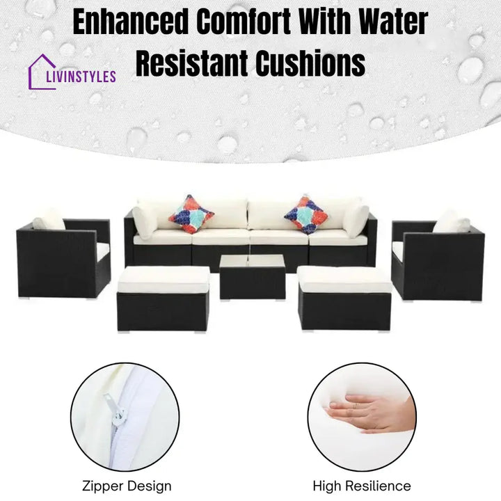 Tamara 6-Piece Outdoor Conversation Set (Black/Off-White) - Sofa Set