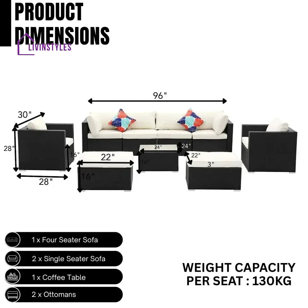 Tamara 6-Piece Outdoor Conversation Set (Black/Off-White) - Sofa Set