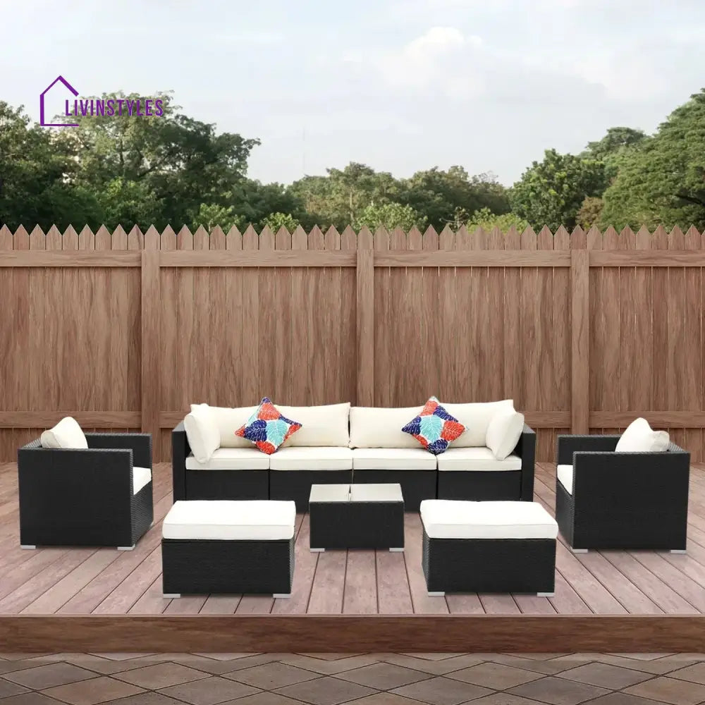 Tamara 6-Piece Outdoor Conversation Set (Black/Off-White) - Sofa Set