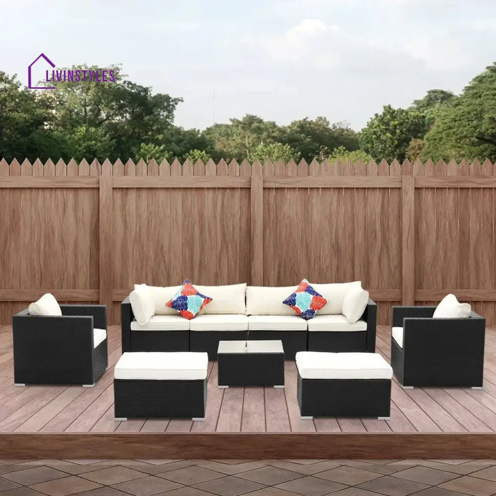 Tamara 6-Piece Outdoor Conversation Set (Black/Off-White) - Sofa Set