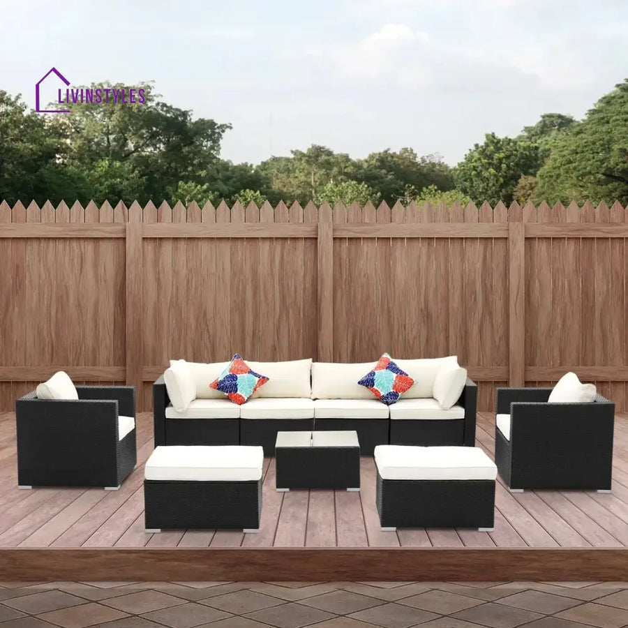Tamara 6-Piece Outdoor Conversation Set (Black/Off-White) - Sofa Set